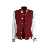 Women's Maroon and White Varsity Jacket - Baseball Style